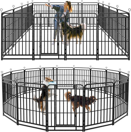 Dog Playpen Outdoor 16 Panels Heavy Duty Dog Fence 40" Height with Thick Pipe Anti-Rust with Doors