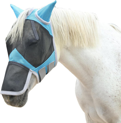 Horse Fly Mask with Ears & Long Nose Cover | Forelock Opening for Tangle-Free Mane Care | UV