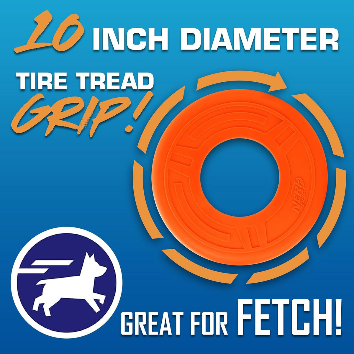 Nerf Dog Atomic Flyer Outdoor Dog Toy, 10 Inch Flying Disc Dog Fetch Toy, Rubber Dog Toy for Medium