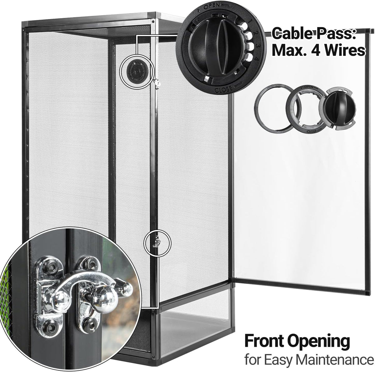 REPTI ZOO 18" x 18" x 36" Front Opening Chameleon Cage with 3-Sided Metal Mesh, 50 Gallon Screen