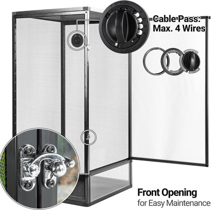REPTI ZOO 18" x 18" x 36" Front Opening Chameleon Cage with 3-Sided Metal Mesh, 50 Gallon Screen