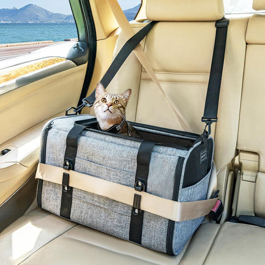 PETSFIT Soft-Sided Cat Carriers & Car Seats with Patent Safe Buckles, Clip-On Harness，18"x11"x11"