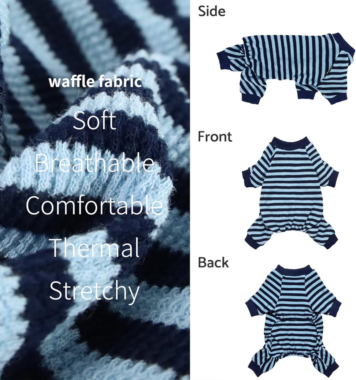 Fitwarm Blue and White Striped Dog Pajamas, Waffle Dog Clothes for Small Dogs Girl Boy, Puppy