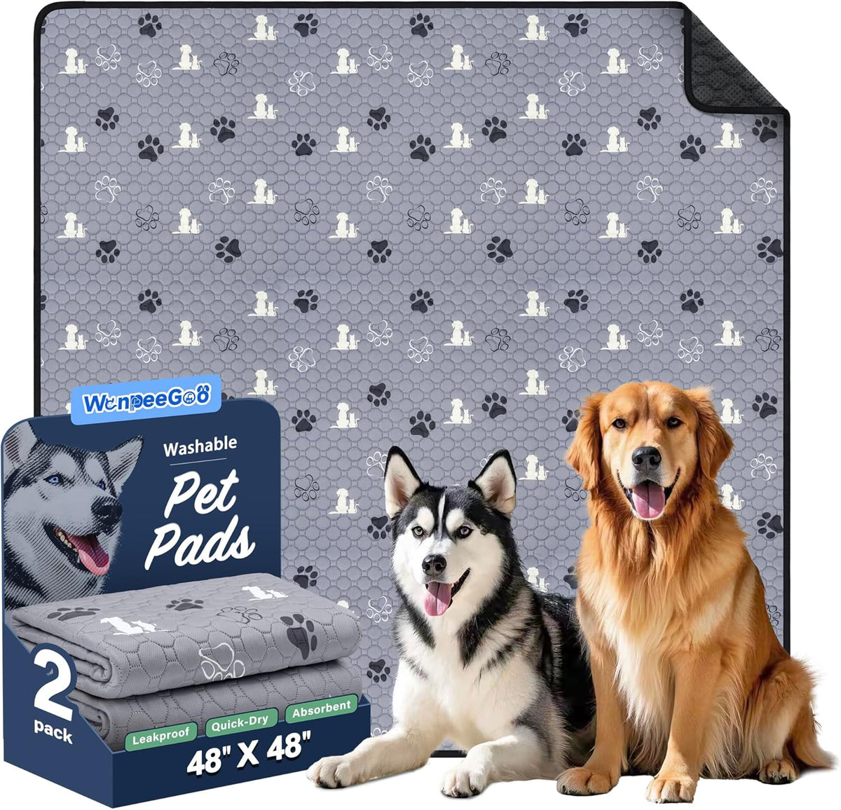 Washable Pee Pads, Puppy Pee Pad for Dogs, 2 Pack Absorbent Reusable Training Dog Pads Pet Puppy