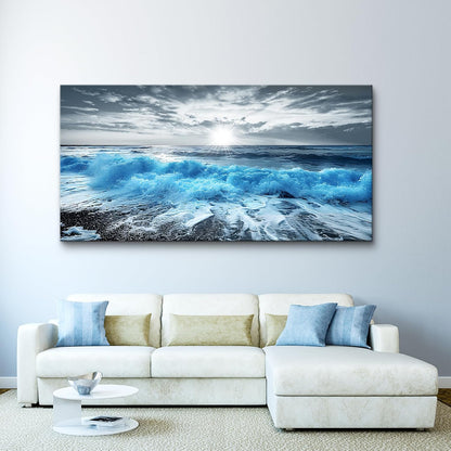 Lapremoly Large Canvas Wall Decor For Office Framed Wall Art For Living Room Blue Beach Painting