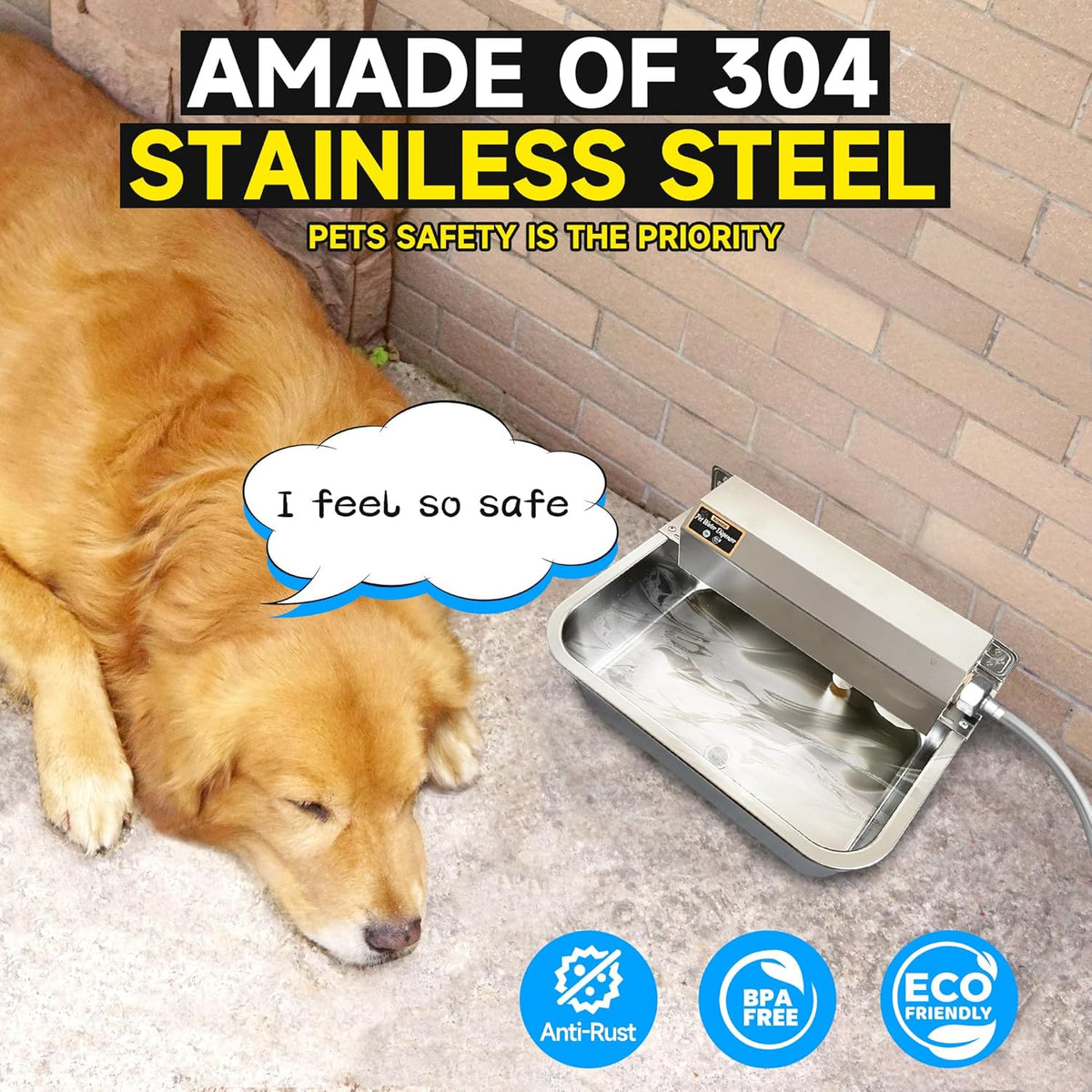 Automatic Dog Water Dispenser, 2 Gallons 304 Stainless Steel Large Dog Water Bowl Dispenser for