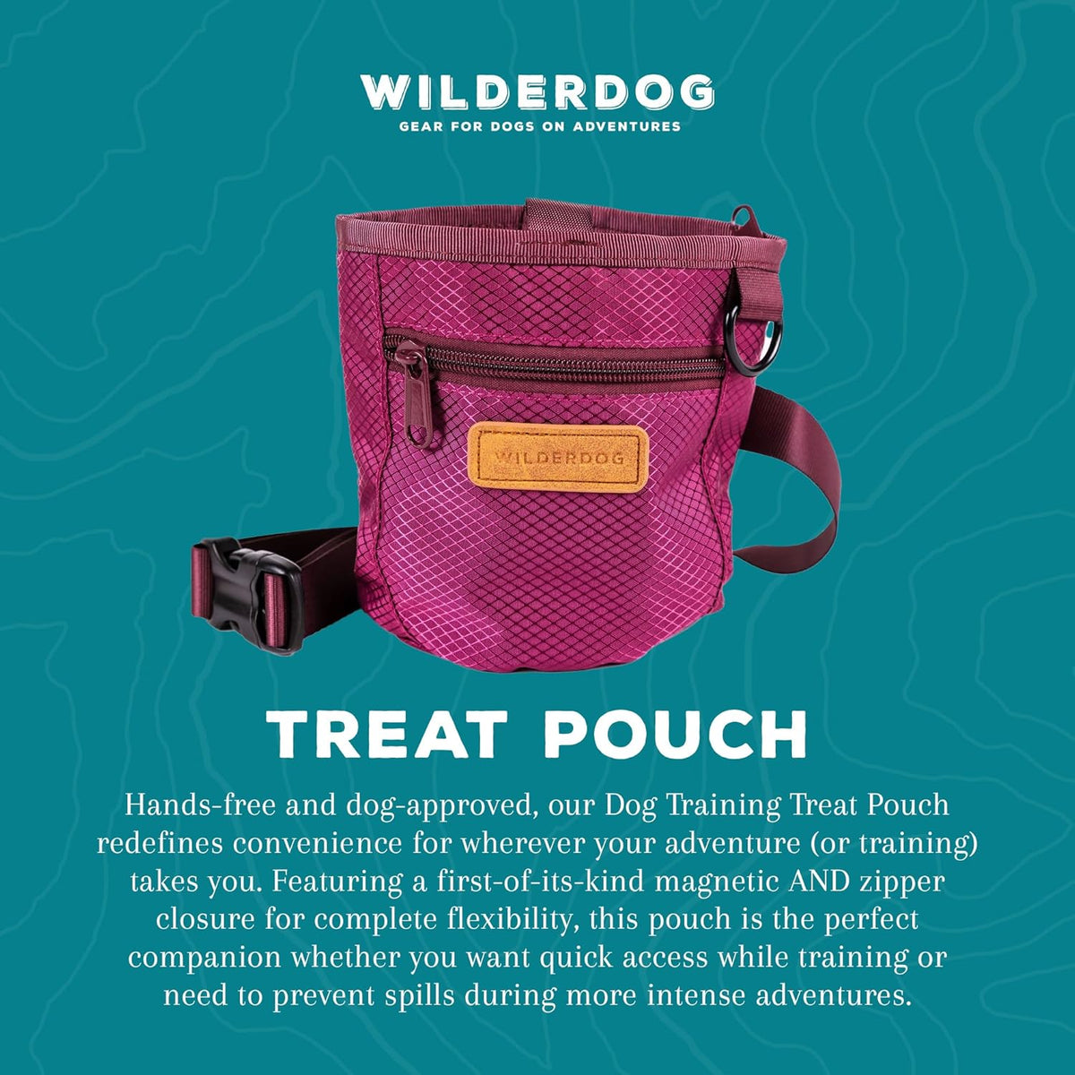 Wilderdog Dog Training Treat Pouch with Magnetic and Zipper Closure, Carabiner Attached, Adjustable