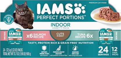 IAMS Perfect Portions Indoor Adult Wet Cat Food Cuts in Gravy Variety Pack, Salmon and Tuna