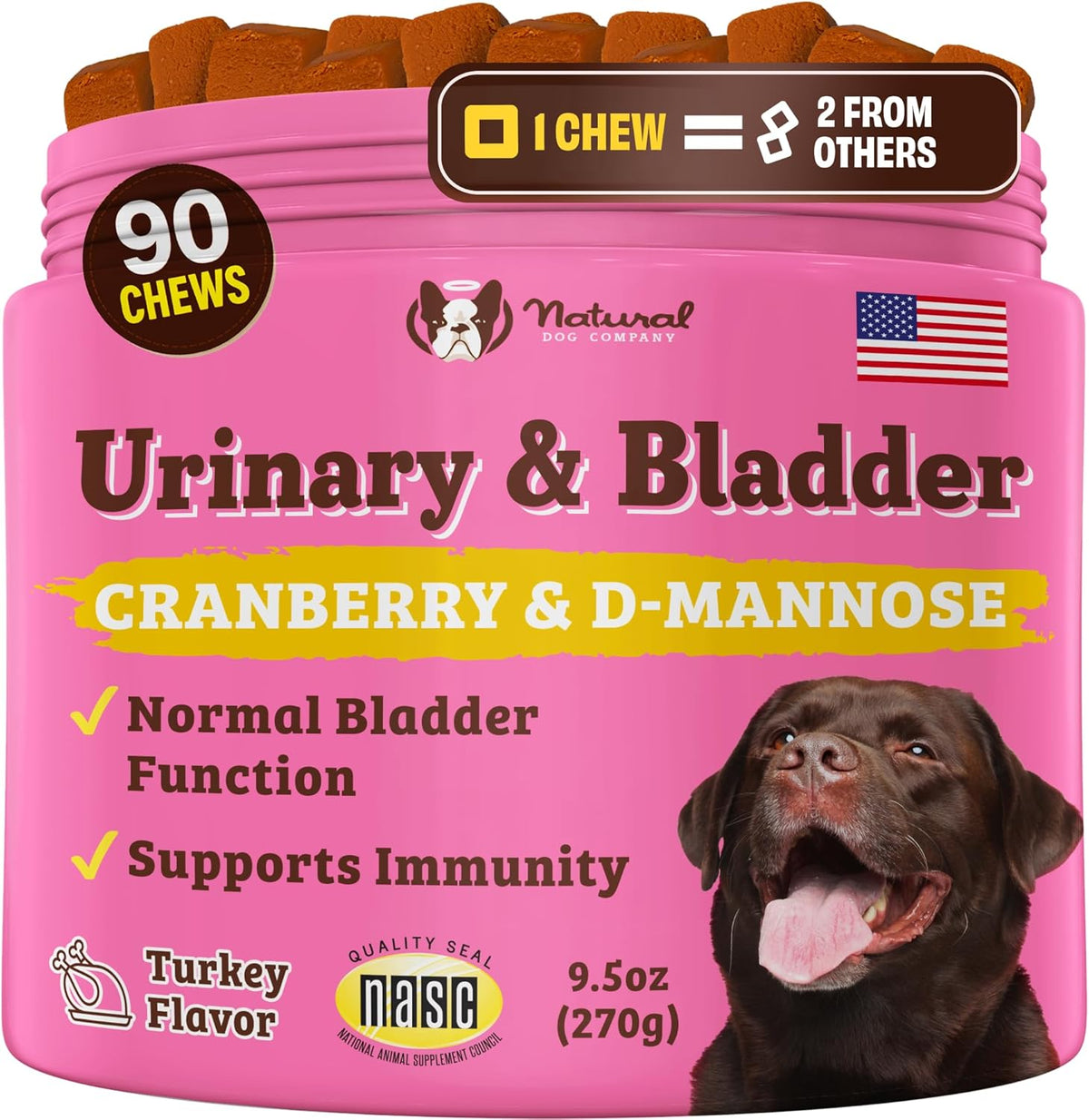 Natural Dog Company Cranberry Supplement for Dogs - Urinary & Bladder Support - D-Mannose for Dog