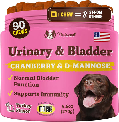 Natural Dog Company Cranberry Supplement for Dogs - Urinary & Bladder Support - D-Mannose for Dog