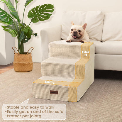 Dog Stairs for Small Dogs & Cats, 3-Step Extra Wide Non-Slip Pet Steps for Couch Sofa and Chair