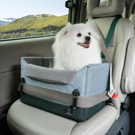 A 4 Pet Dog Car Seats for Small Dogs, Booster Car Seat with Patent Buckles & Clip-On Safety Leash