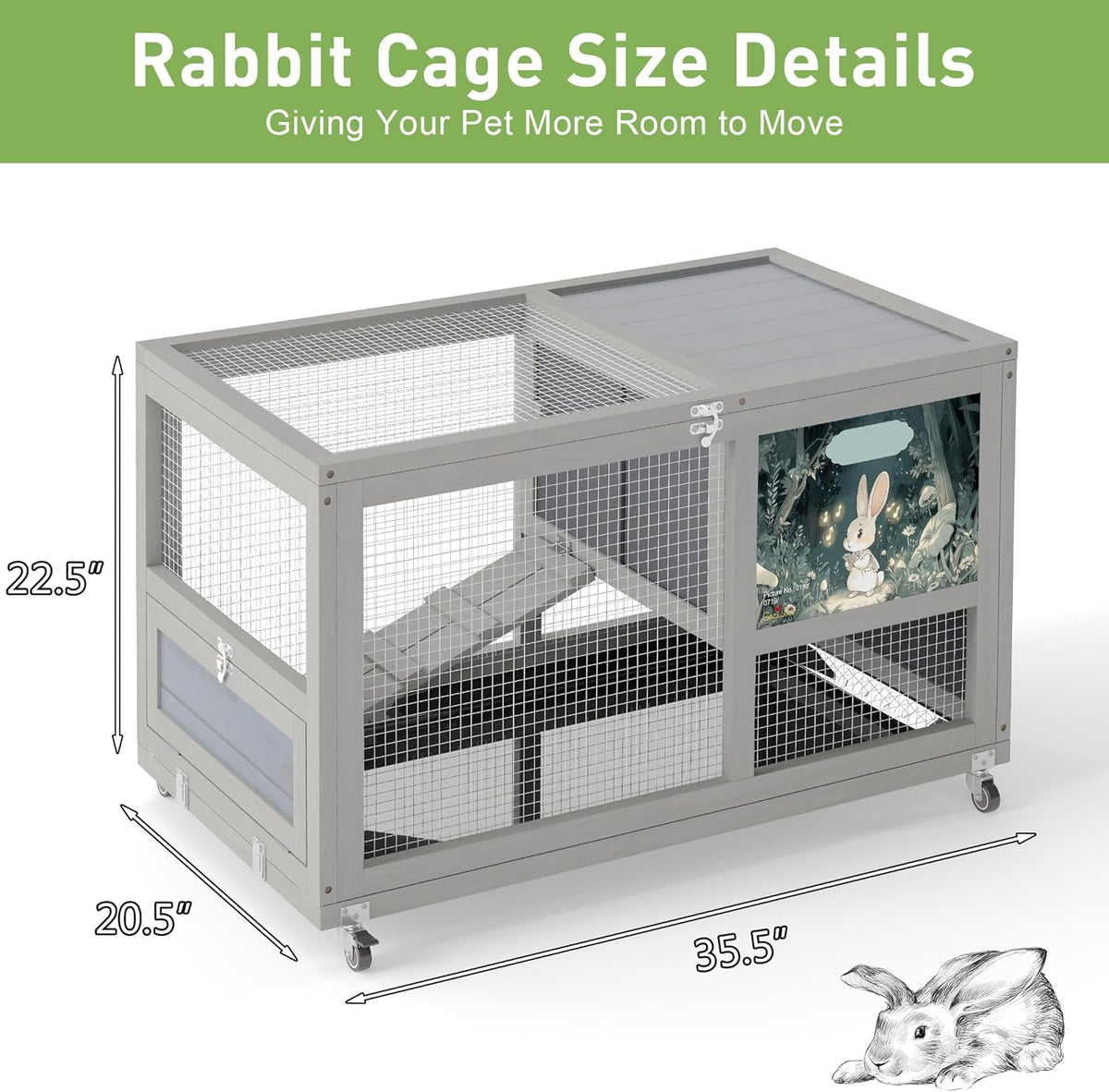 COZIWOW Fashionable Wood 36In Rabbit Hutch Indoor on Wheels Bunny Cage Outdoor Rabbit Cage with