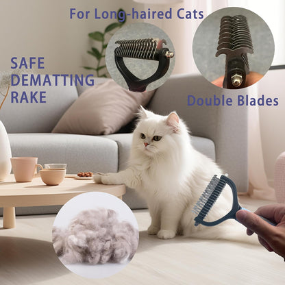 Cat Grooming Brush Kit 6 Tools - Deshedding & Dematting for Long/Short Hair, Self-Cleaning Slicker