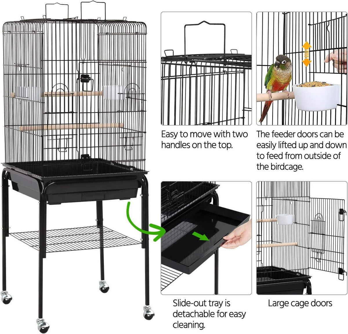 Yaheetech Open Top Rolling Parrot Bird Cage for Cockatiel Sun Parakeet Green Cheek Conure Mid-Sized