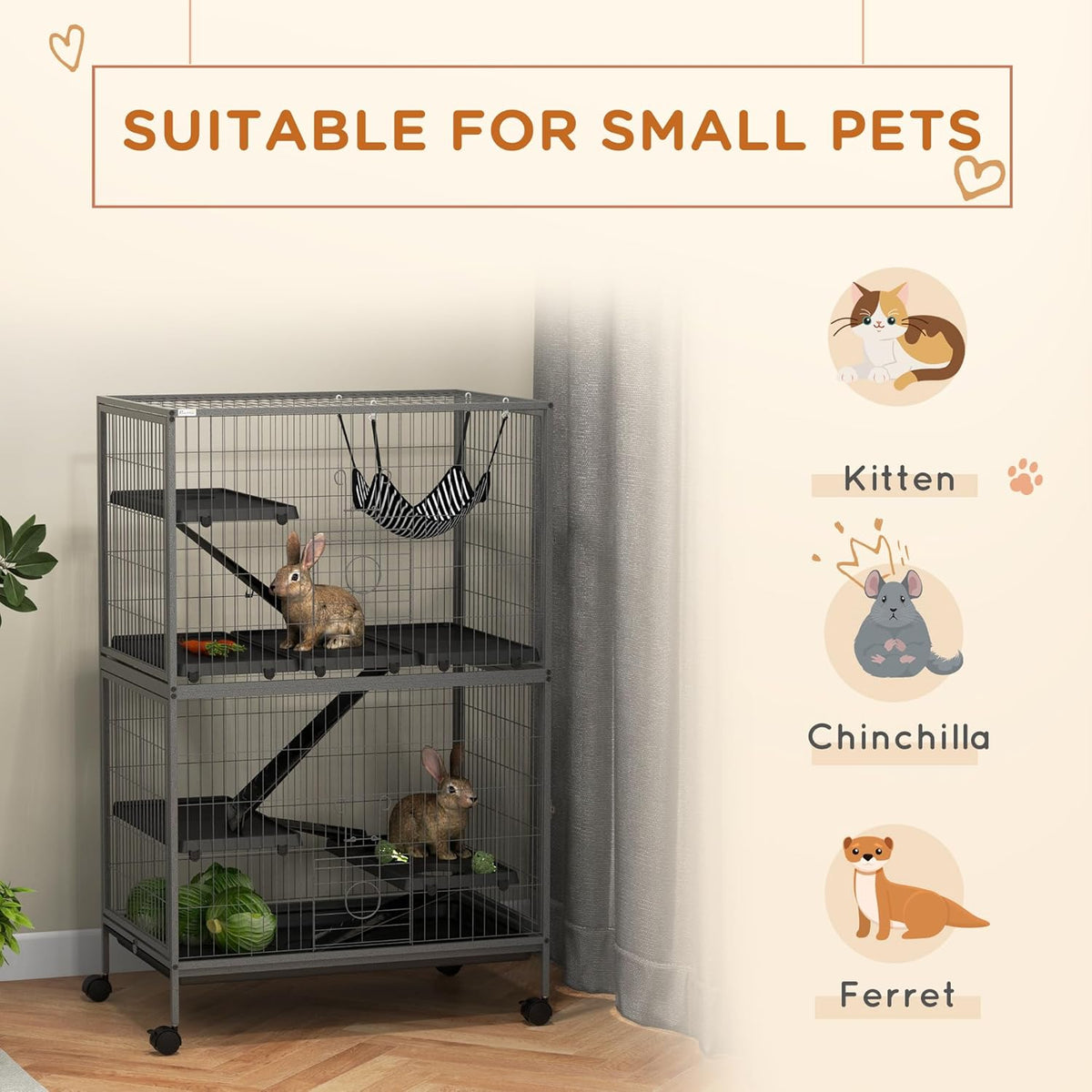 PawHut 50" 5-Tier Small Animal Cage, Ferret Cage, Large Chinchilla Cage with Hammock Accessory &
