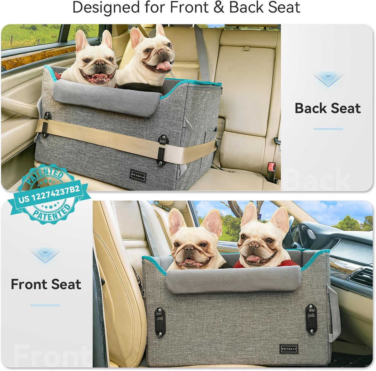 PETSFIT Dog Booster Car Seat for Small/Medium Dogs, Dog Car Seat for Medium Sized Dog with 2