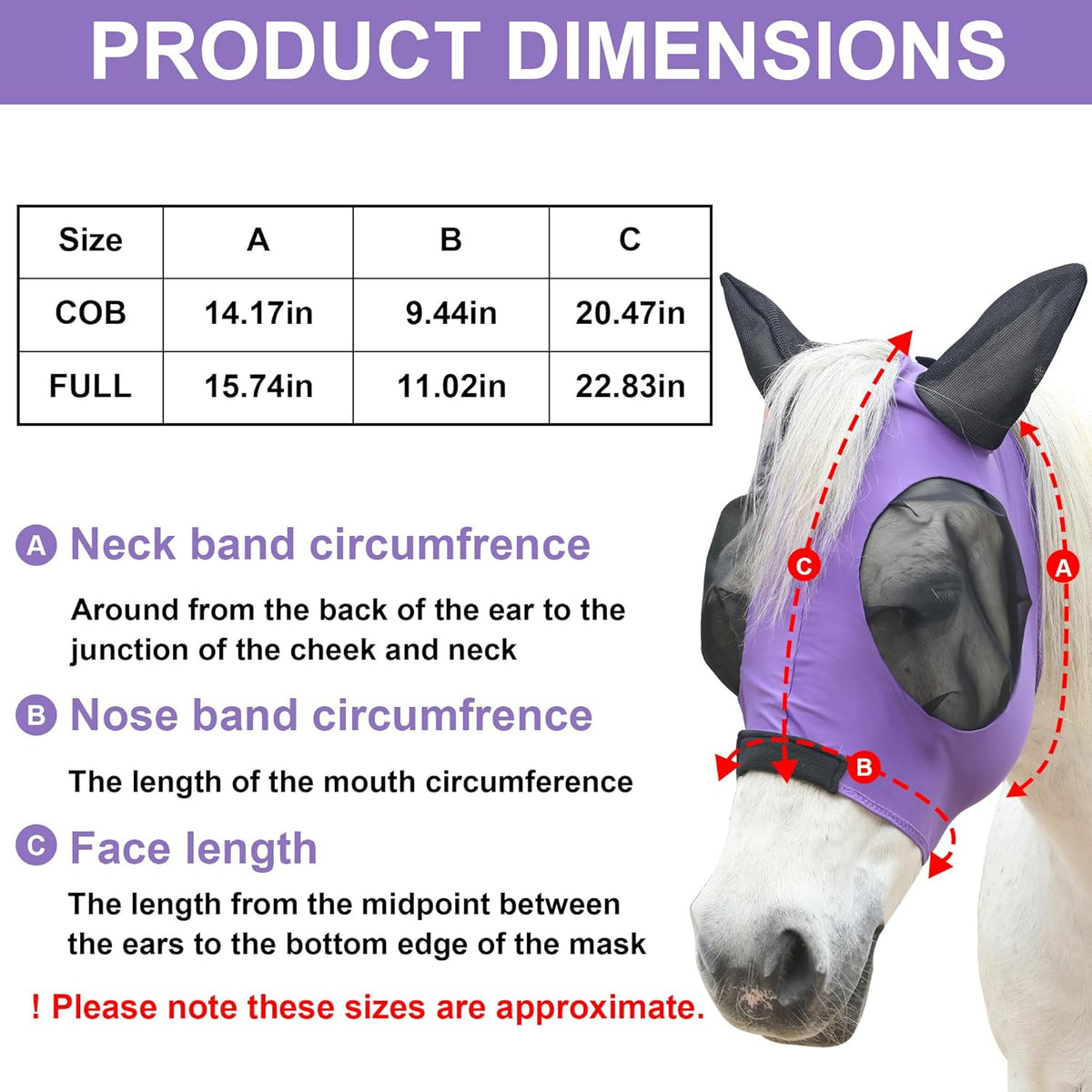 Stretchy Horse Fly Mask for Horses, Soft Lycra Equine Mesh Mask, Elasticity Horse Face Covering