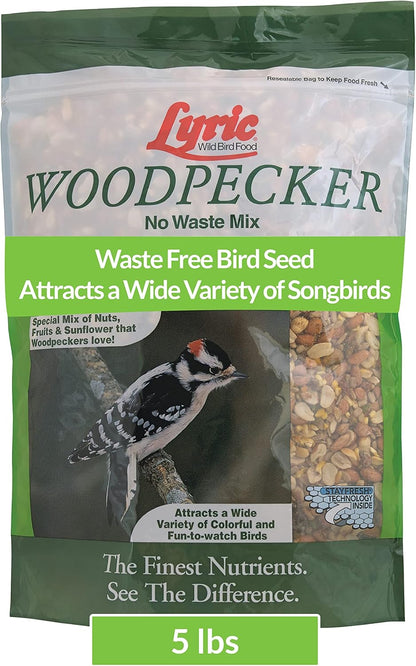 Lyric Woodpecker Wild Bird Seed, No Waste Bird Seed with Nuts, Dried Fruit & Shelled Seeds - 5 lb.