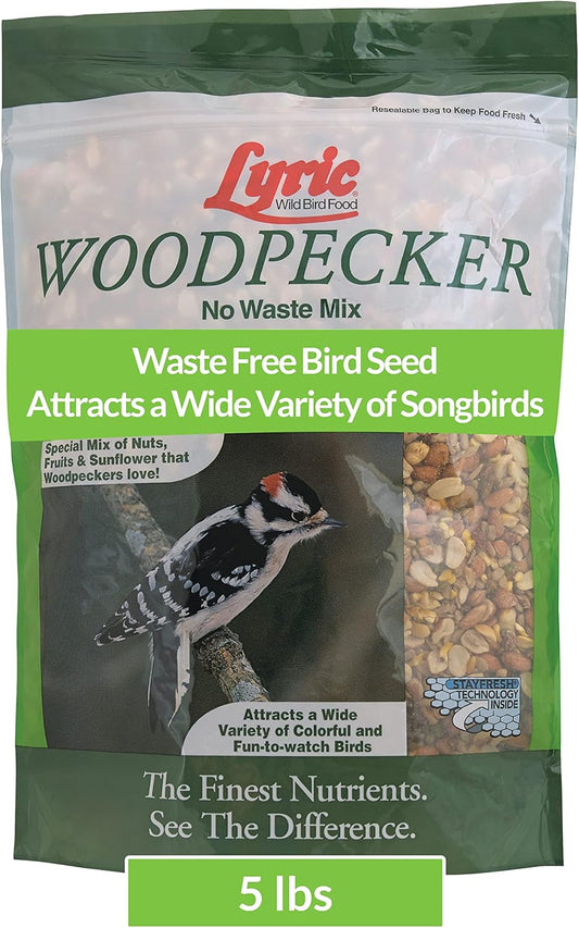 Lyric Woodpecker Wild Bird Seed, No Waste Bird Seed with Nuts, Dried Fruit & Shelled Seeds - 5 lb.
