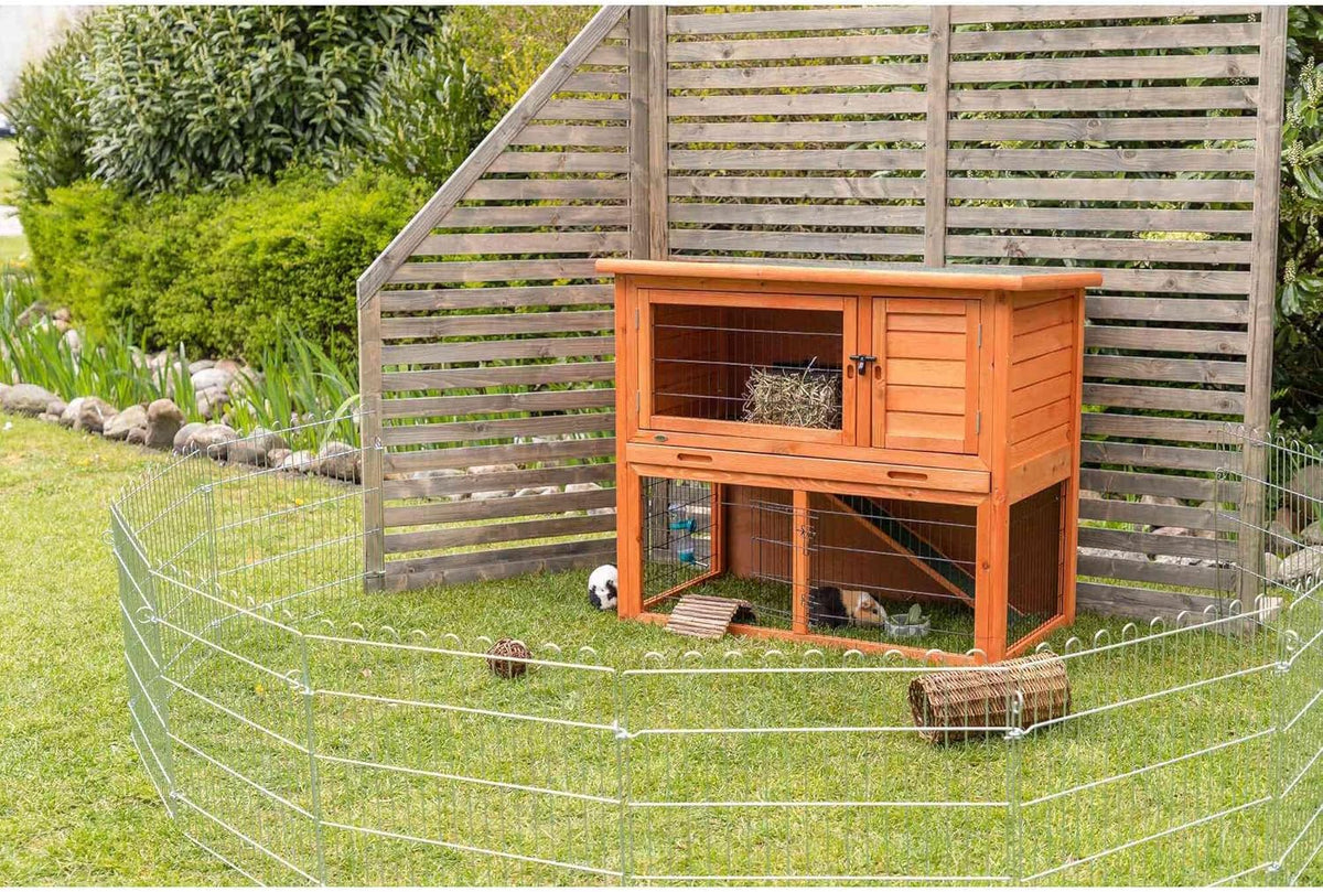 TRIXIE natura Outdoor Rabbit Hutch with Run - 2-Story Rabbit Cage with Non-Slip Ramp - Medium