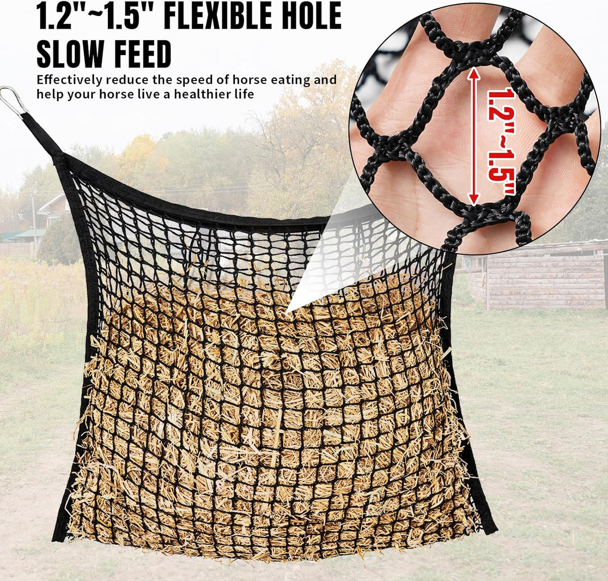 4 PCS Slow Feed Hay Net for Horses, Large Capacity Hay Bags for Horses Goats Sheep Donkey Trailer