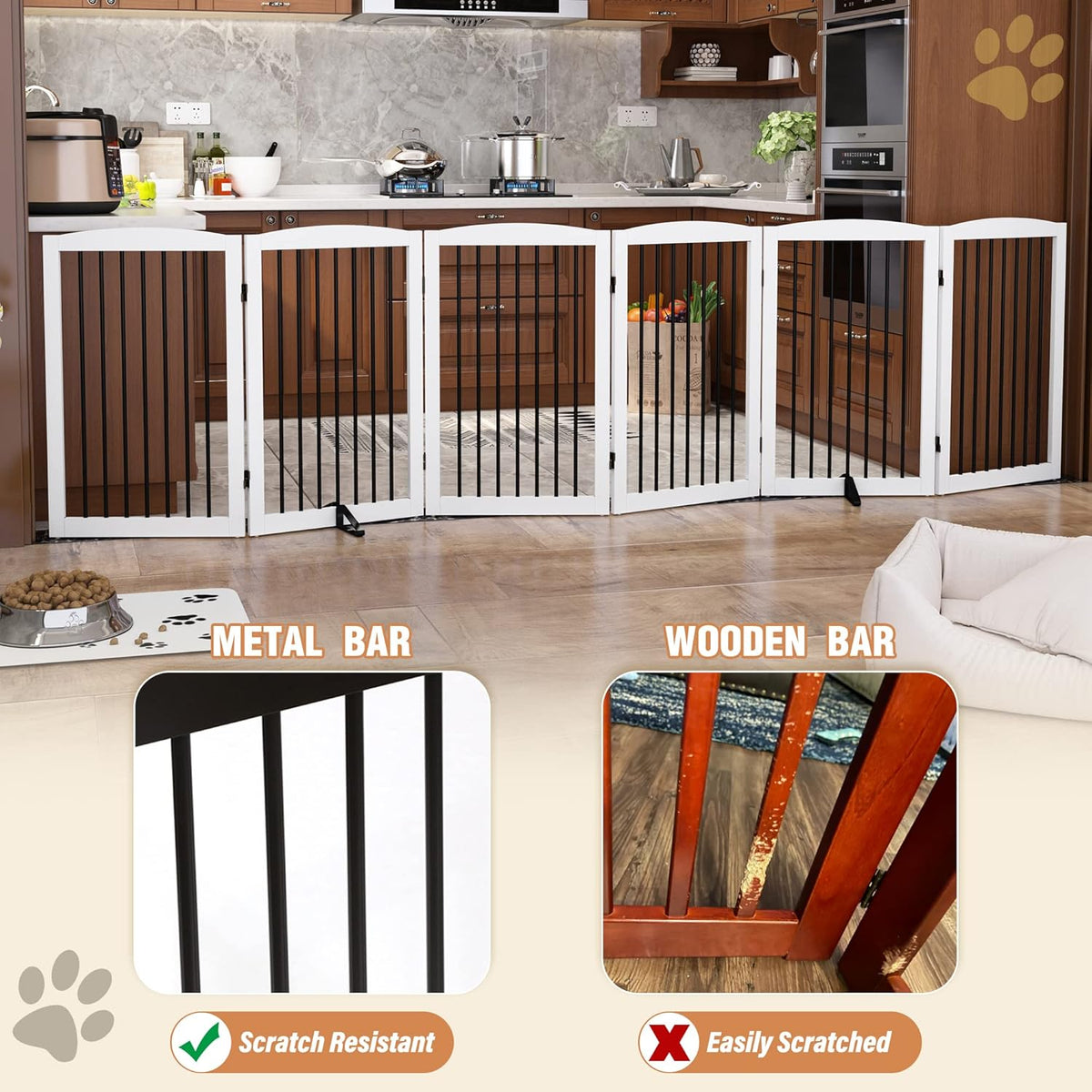 Freestanding Pet Gate for Dogs, Indoor Wooden Foldable Dog Gate for House, Extra Wide, Pet Fence