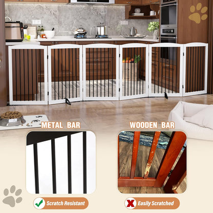 Freestanding Pet Gate for Dogs, Indoor Wooden Foldable Dog Gate for House, Extra Wide, Pet Fence