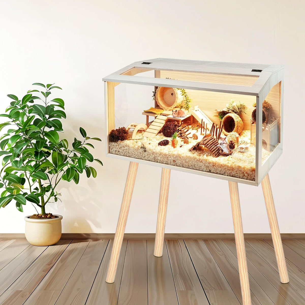 Prolee Hamster Cage Wooden Chew Proof, Extra Large Mice and Rat Habitat Openable Top with Acrylic