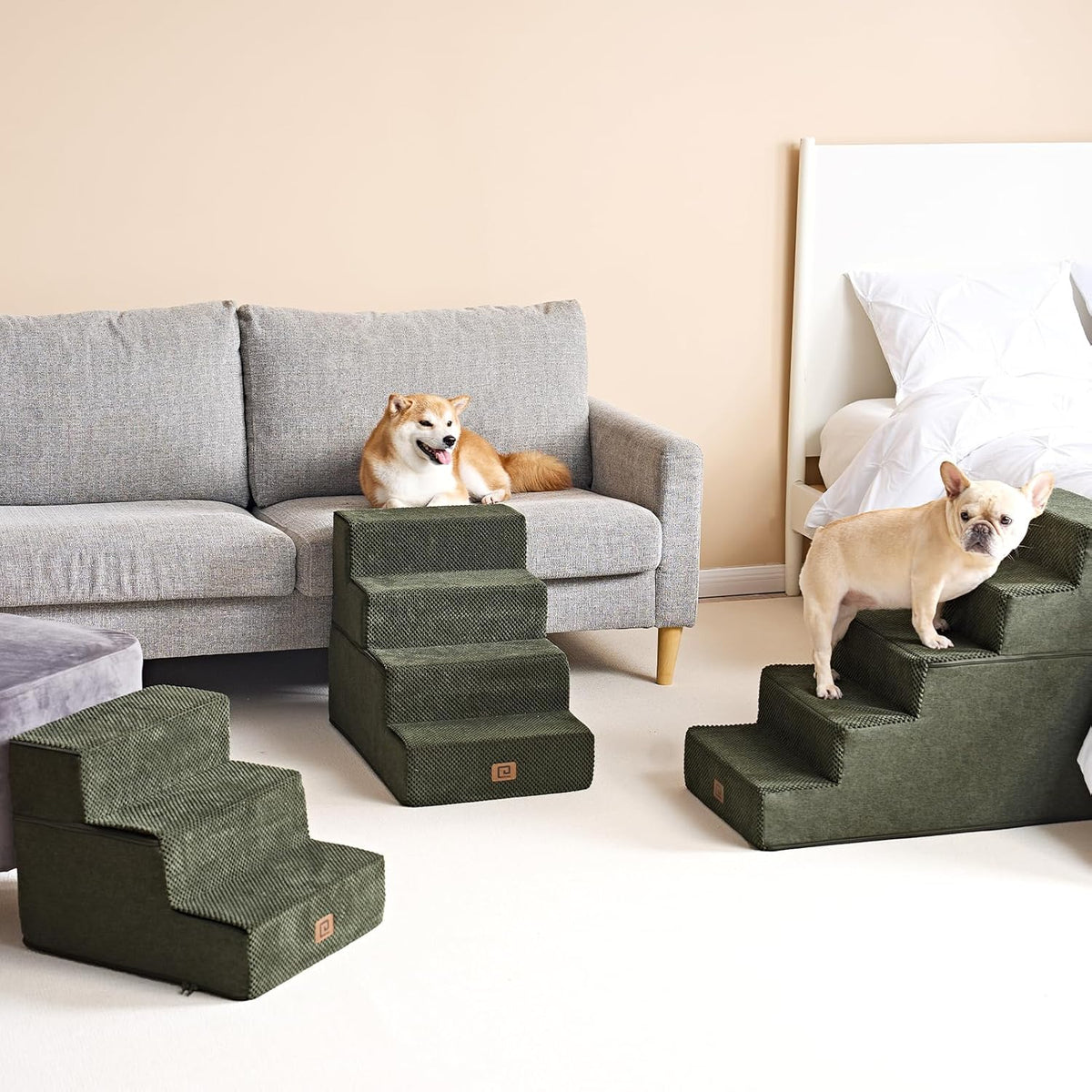 EHEYCIGA Dog Stairs for Small Dogs 13.5" H, 3-Step Dog Steps for Couch Sofa and Chair, Pet Steps
