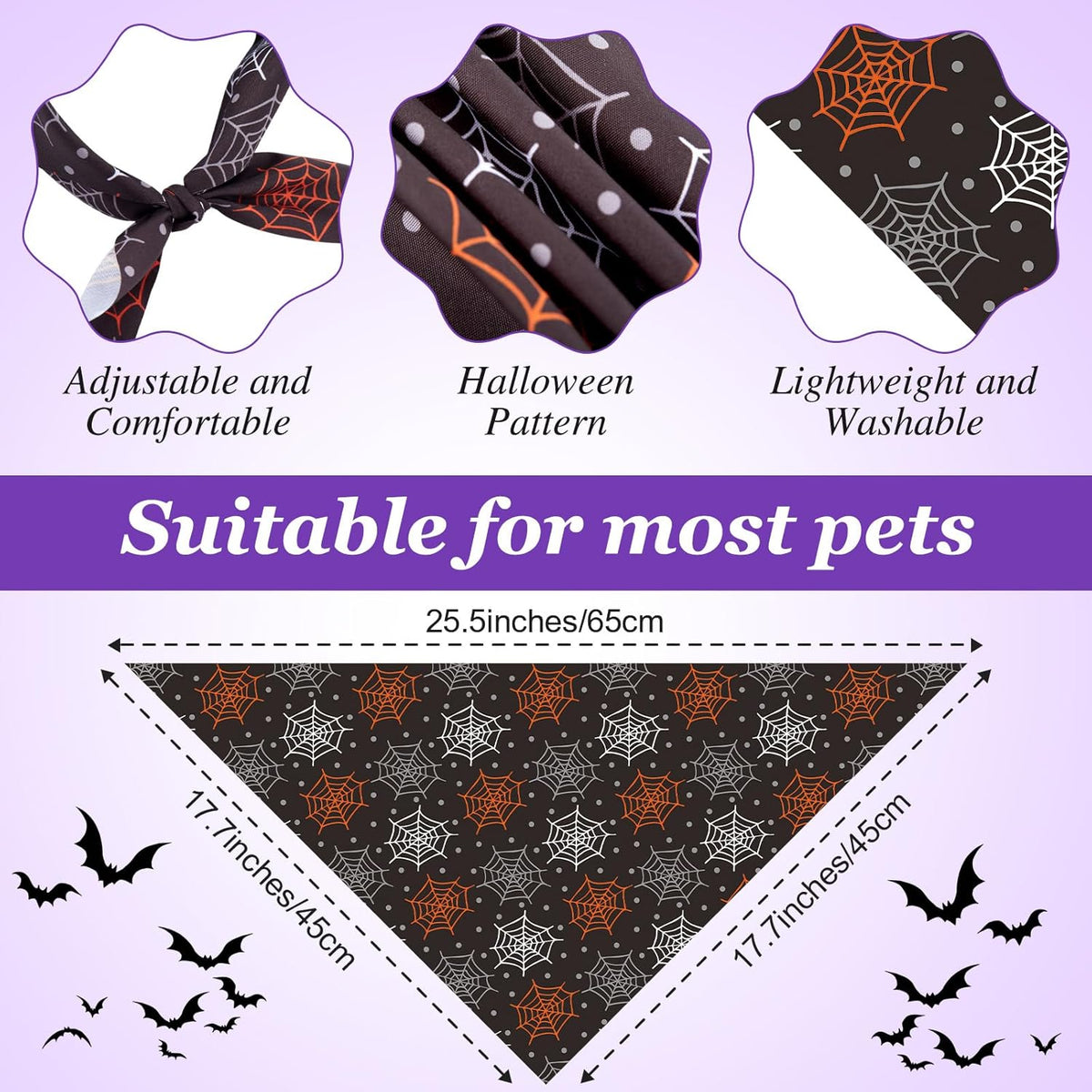 100 Pieces Halloween Dog Bandanas Bulk Pumpkin Ghost Bandanas for Dogs Soft Triangle Bibs
