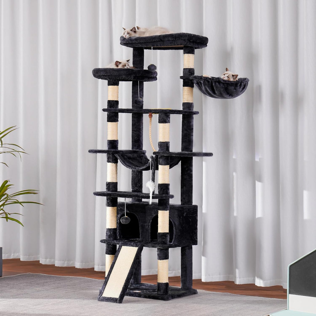 Heybly Tall Cat Tree, 78-inch Multi-Level Cat Tower for Indoor Cats, 2 Widened Plush Perches Cat