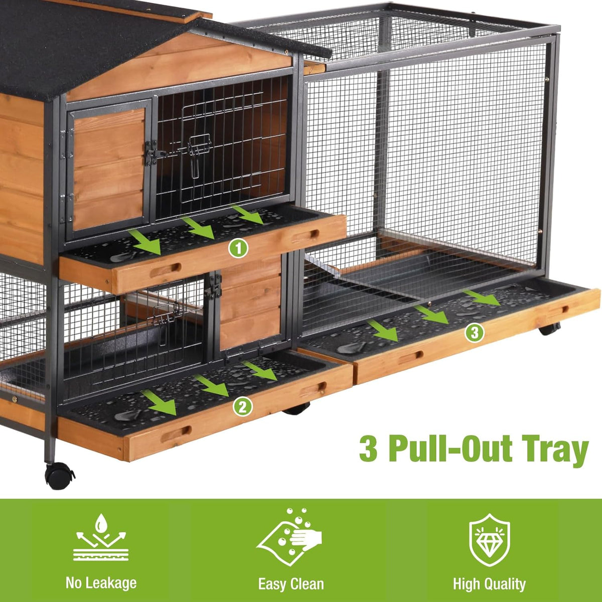 GUTINNEEN Rabbit Hutch Outdoor with Metal Surround Indoor Rabbit Cage with Wheels Bunny Cage Large