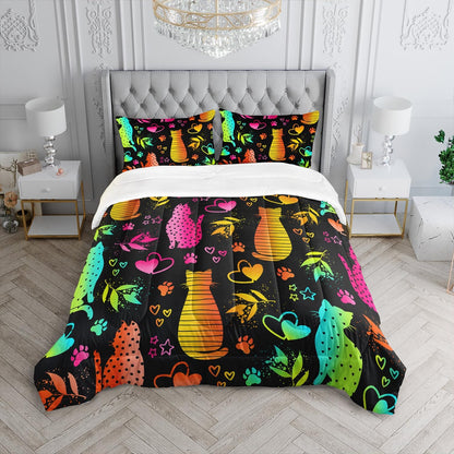 Kawaii Cat Animal Comforter 3Pcs Full Lovely Pet Cat Bedding Set for Kid Teen Girl Boy Adult Room