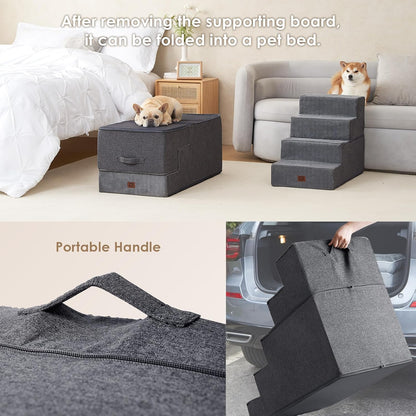 EHEYCIGA Dog Stairs for High Bed 25" H, 5-Step Extra Wide Dog Steps for Bed, Pet Steps for Small