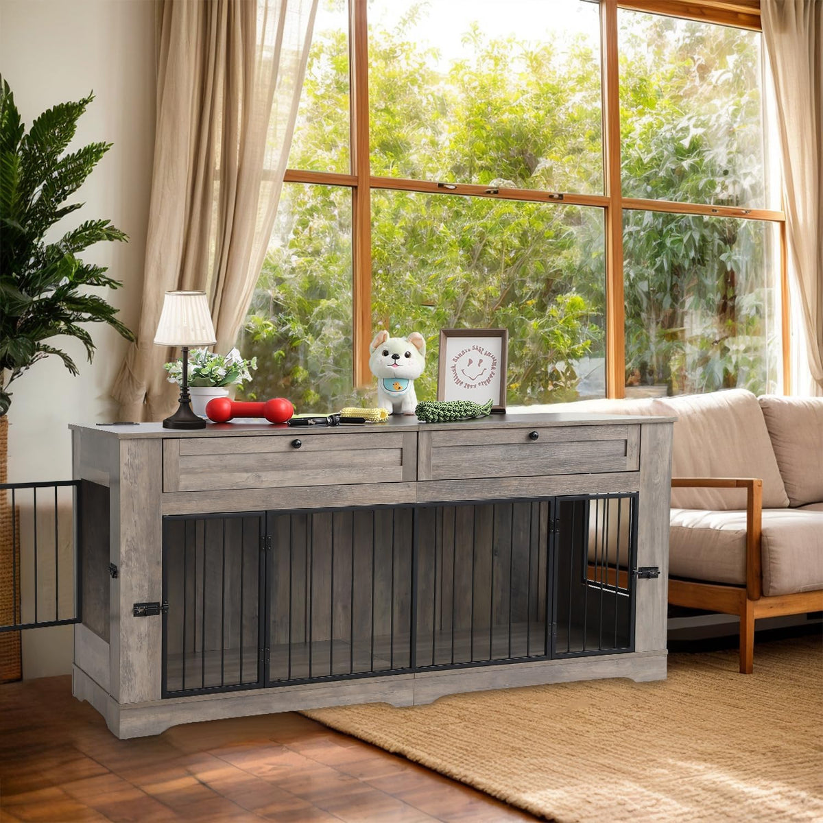 Large Dog Crate Furniture-Decorative Heavy Duty Dog Cage Indoor, Wooden Dog Cage End Table with
