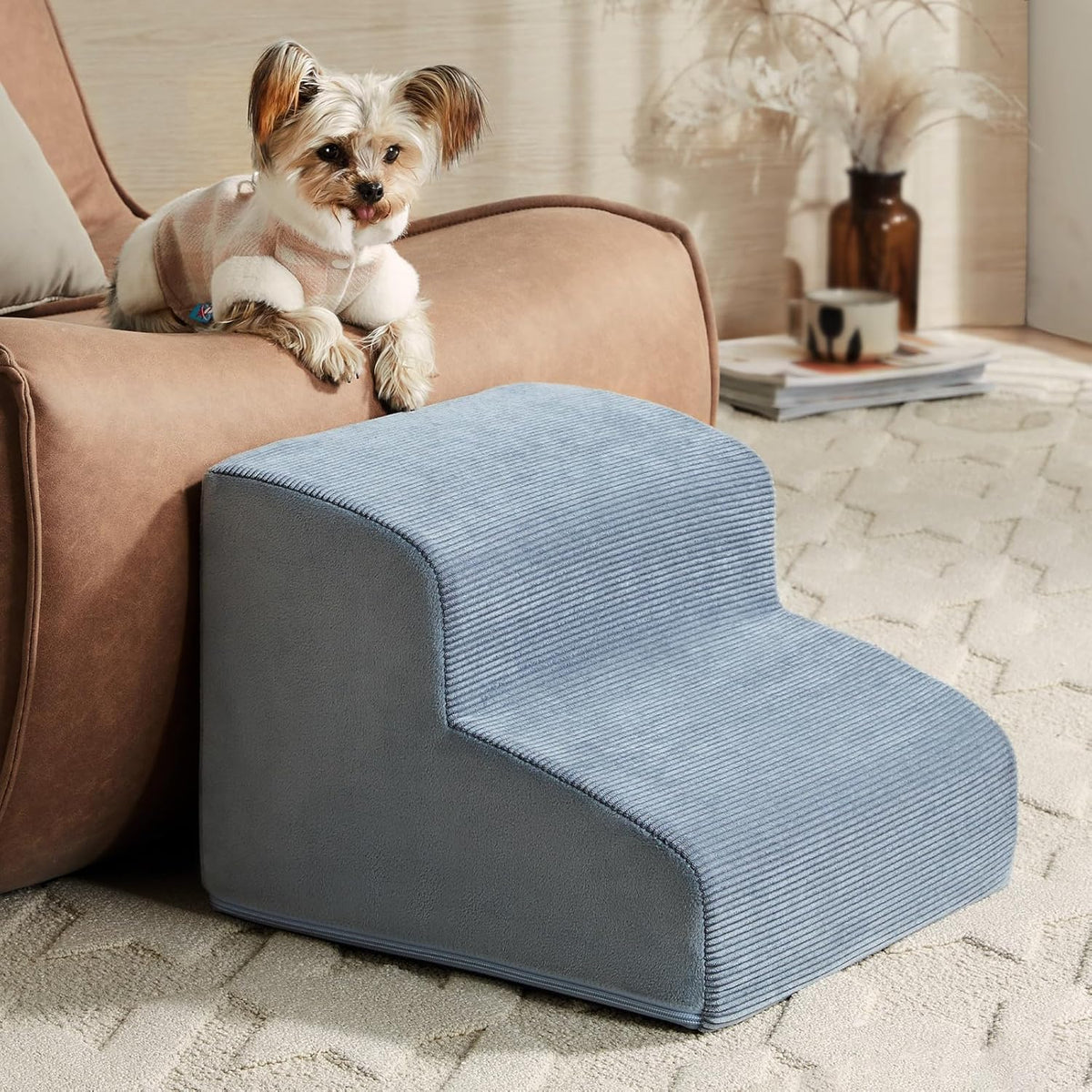 Dog Stairs for Small Dogs, 2-Steps Dog Ramp for Couch, Pet Stairs with Highly Supportive Foam and