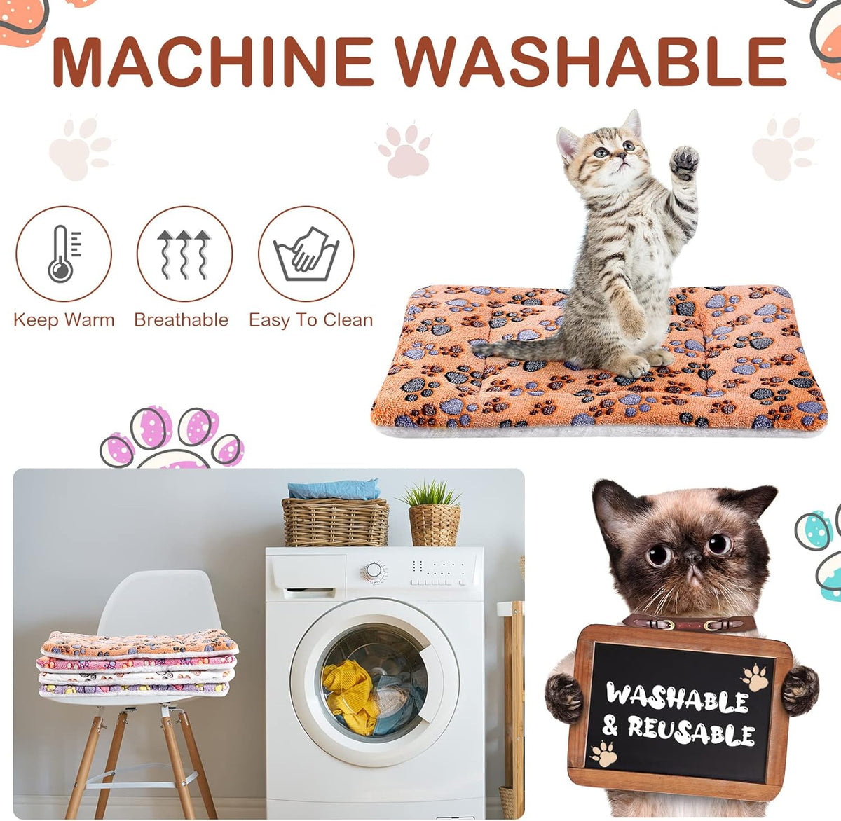 4 Pack Ultra Soft Dog Cat Bed Mat with Cute Prints Reversible Fleece Dog Crate Kennel Pad Cozy