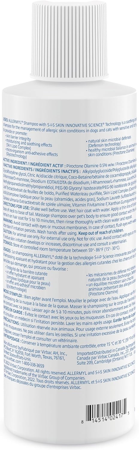 Allermyl Piroctone Olamine Medicated Pet Shampoo - Hypoallergenic Shampoo for Dogs and Cats