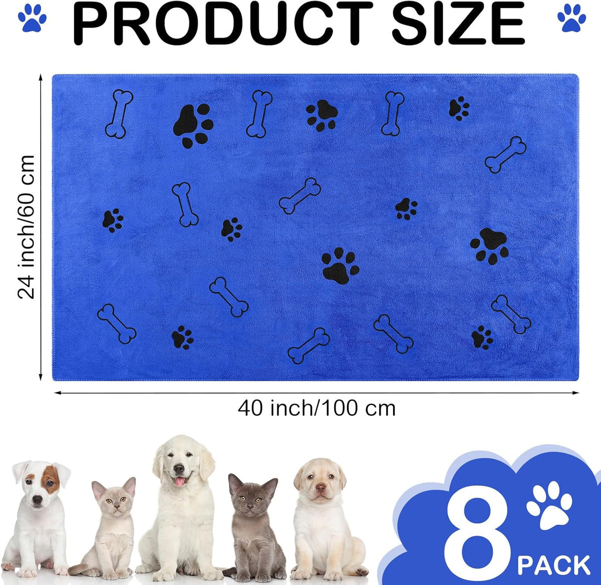 Chumia 8 Pcs Dog Towels for Drying Dogs Cats Pet Towels Bulk Puppy Microfiber Quick Drying Paw Bath