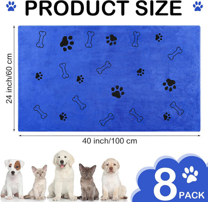 Chumia 8 Pcs Dog Towels for Drying Dogs Cats Pet Towels Bulk Puppy Microfiber Quick Drying Paw Bath