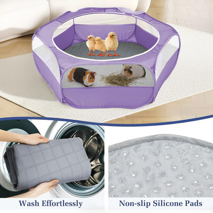2-in-1 Small Animals Playpen with Pad, Waterproof Small Pet Cage Tent with Reusable Pad, Portable