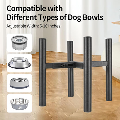 Lifted Dog Bowl Stand - Without Bowls, Single Raise Pet Food Table Adjustable Wide 6-10", Tall 8 10