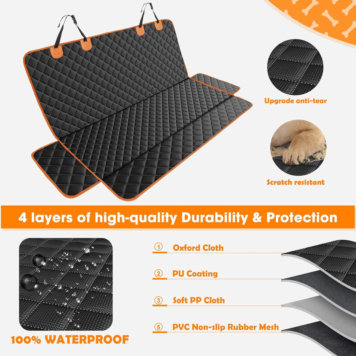 MIXJOY Dog Seat Cover for Back Seat Waterproof Dog Seat Covers for Cars, Car Seat Protector for