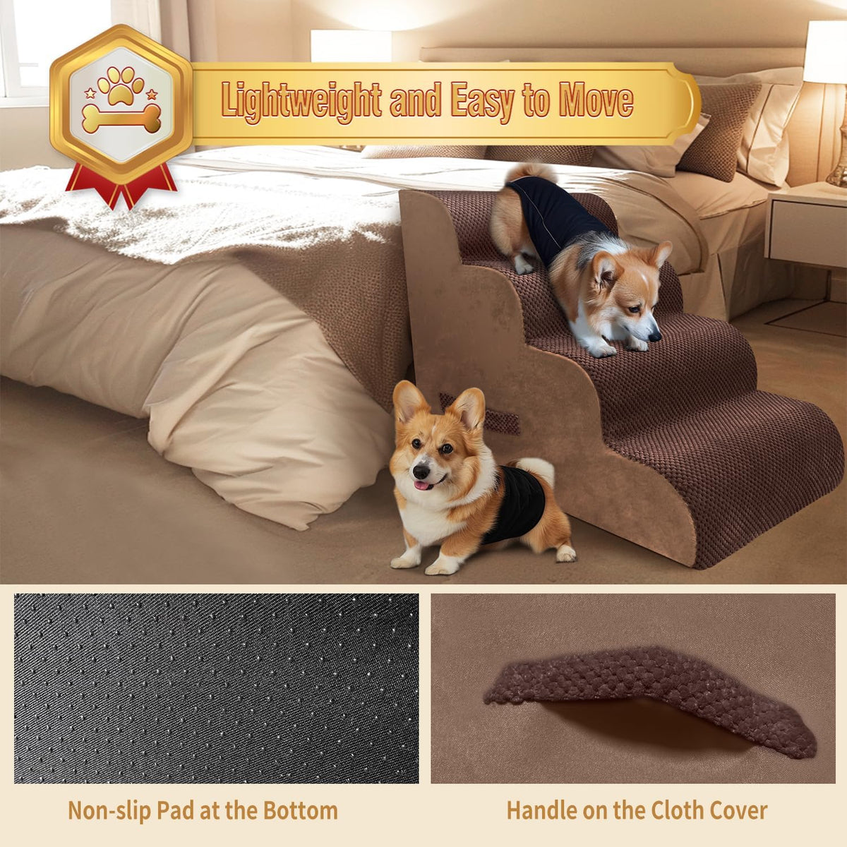 PAWSCART Dog Stairs for Small Dogs and Cats, 4-Step Dog Steps for Bed, 19.6" H Pet Stairs for High