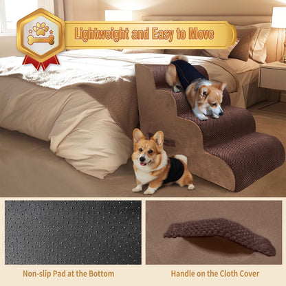 PAWSCART Dog Stairs for Small Dogs and Cats, 4-Step Dog Steps for Bed, 19.6" H Pet Stairs for High