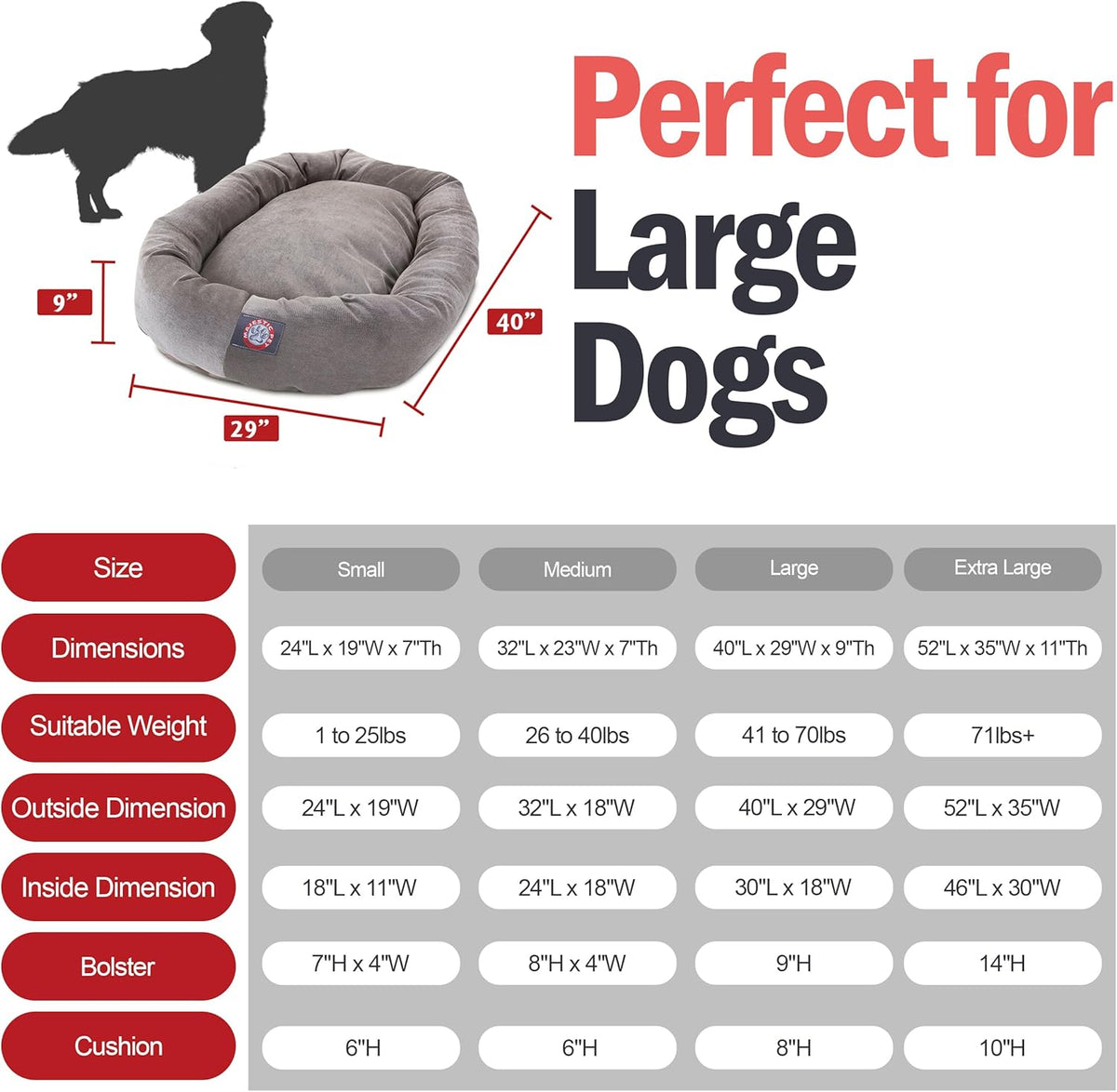 Majestic Pet 40 Inch Micro Velvet Calming Dog Bed Washable 40x29x9 (inch) – Cozy Soft Round Donut