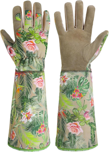 HANDLANDY Leather Gardening Gloves for Women, Thorn Proof Breathable Ladies Rose Pruning Garden