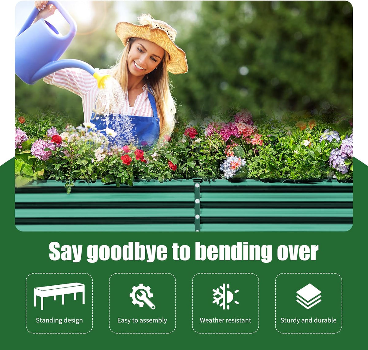 Land Guard Galvanized Raised Garden Bed with Legs, 96×24×32in Raised Garden Beds Outdoor with