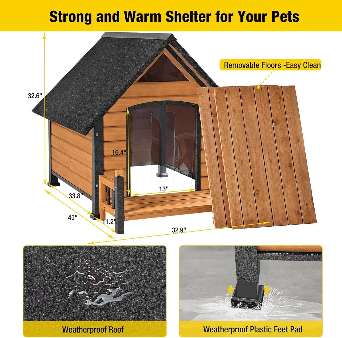 Outdoor Dog House, Waterproof Puppy Shelter Indoor Doghouse with Elevated Floor, Anti-Bite Design